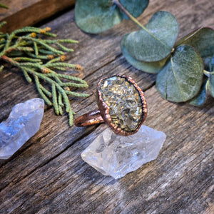 
                  
                    Load image into Gallery viewer, Pyrite Druzy &amp;amp; Copper Ring Size 7.5
                  
                